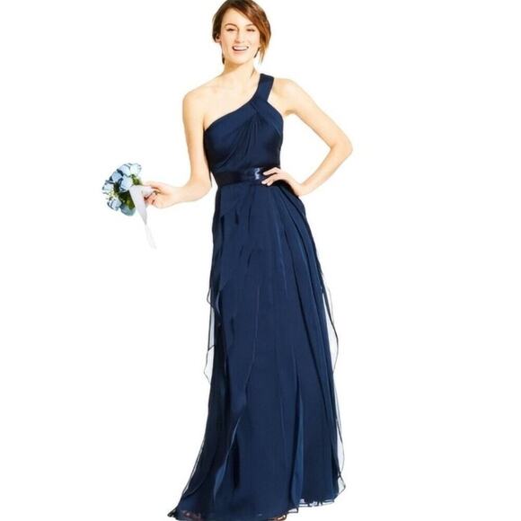 Adrianna Papell Dresses & Skirts - Adrianna Papell One Shoulder Tiered Chiffon Gown Bridesmaid Formal Dress Prom 12